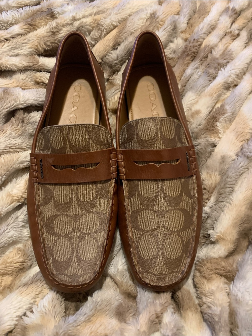 COACH Men’s Tan/Brown Signature Canvas Penny Loafers